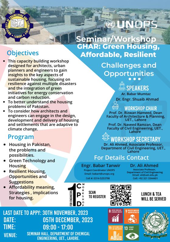 One Day Workshop on “GHAR: (Green Housing, Affordable, Resilient) Challenges and Opportunities”